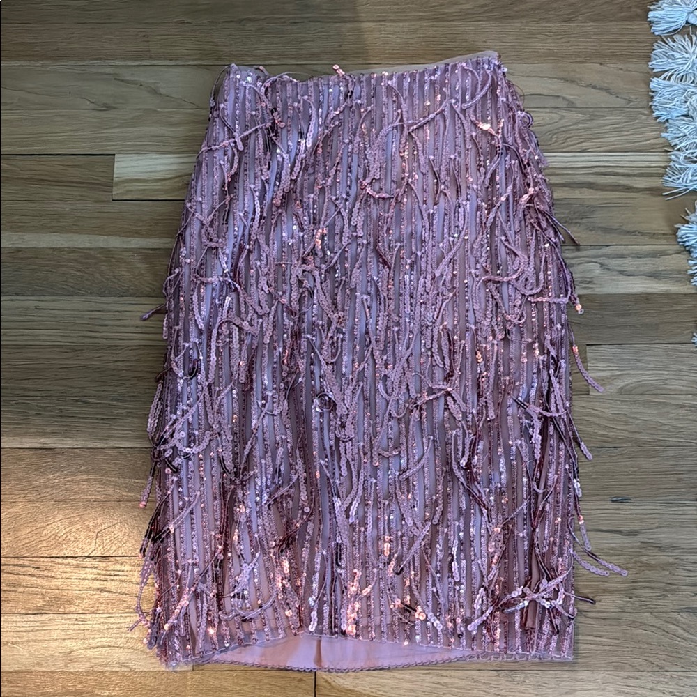 Anthropologie Pink Sequin Midi Pencil Skirt